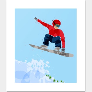 Snowboarder jumping off a cliff. Posters and Art